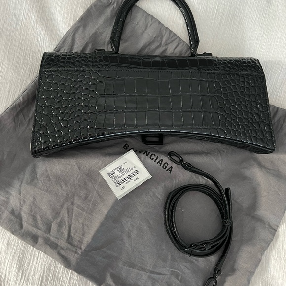 Balenciaga hourglass croc embossed black leather - Picture 4 of 4
